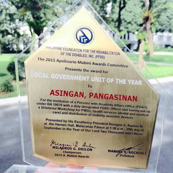 Apolinario Mabini Award as Best Local Government Unit (1)
